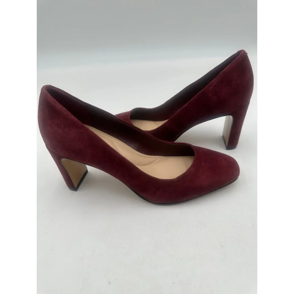 Dune London Burgundy Suede Leather Arriving Block Heel Pumps Heels Size 38.5/8.5